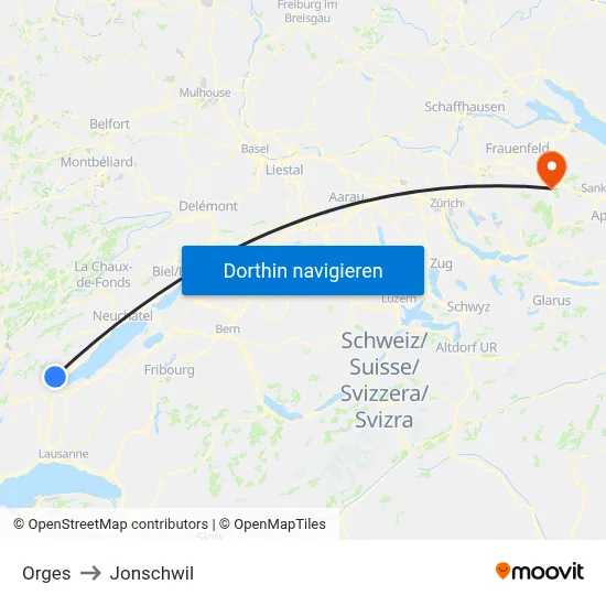 Orges to Jonschwil map