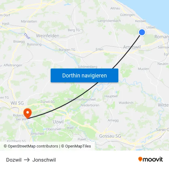 Dozwil to Jonschwil map