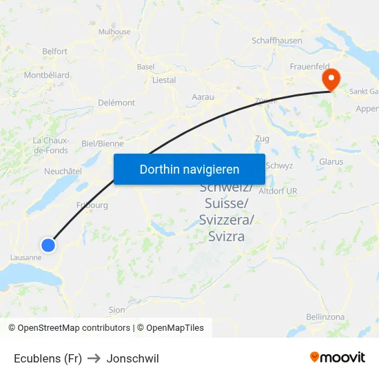 Ecublens (Fr) to Jonschwil map