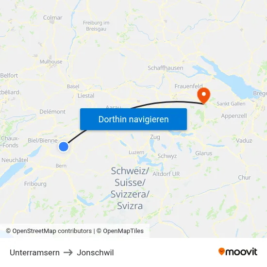 Unterramsern to Jonschwil map