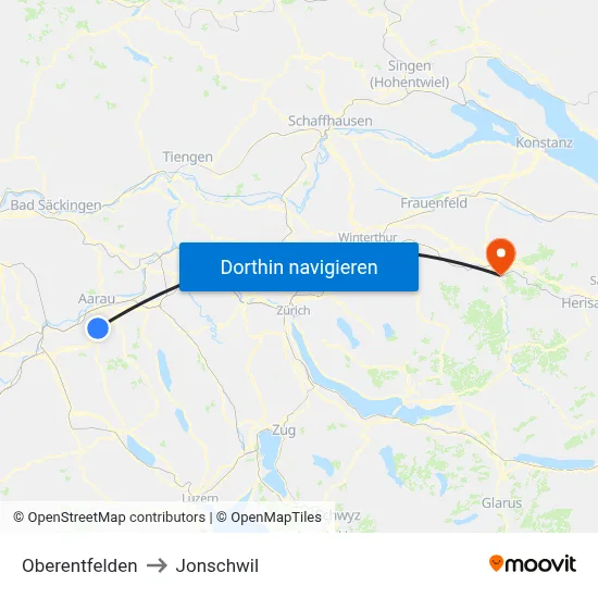 Oberentfelden to Jonschwil map