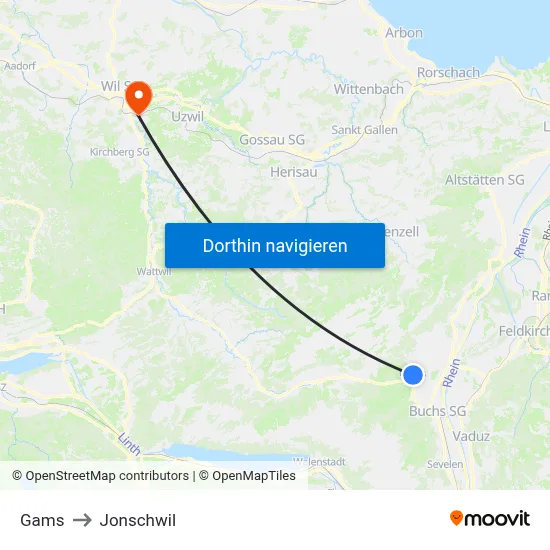 Gams to Jonschwil map