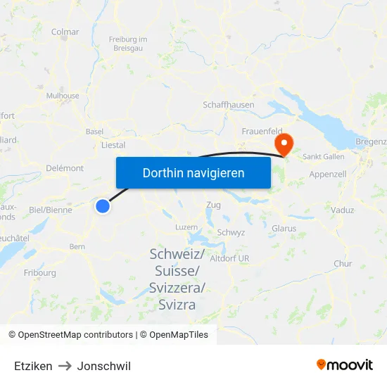 Etziken to Jonschwil map