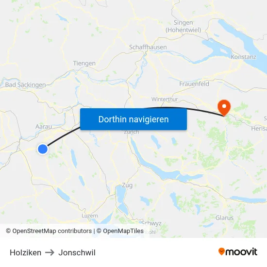 Holziken to Jonschwil map