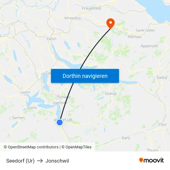 Seedorf (Ur) to Jonschwil map