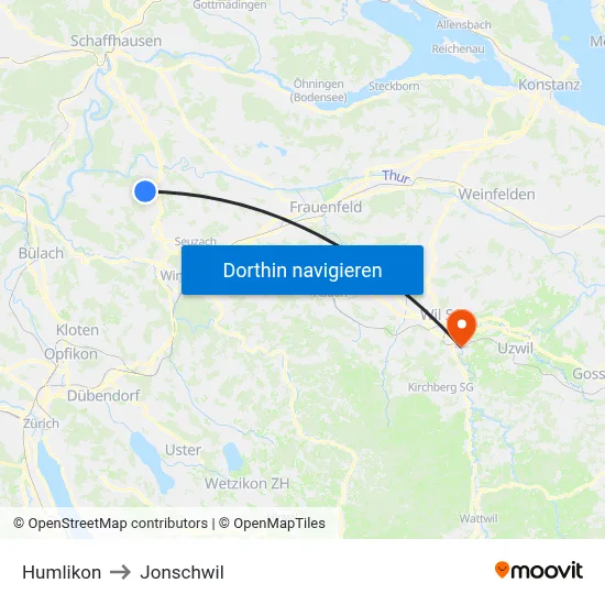 Humlikon to Jonschwil map