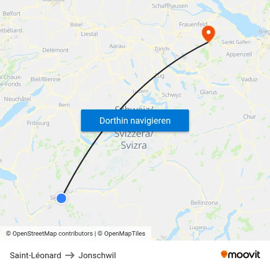 Saint-Léonard to Jonschwil map