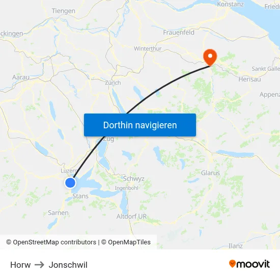 Horw to Jonschwil map