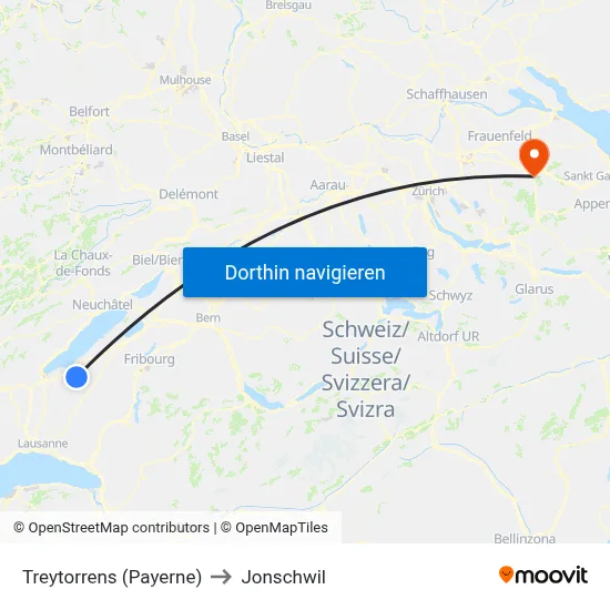 Treytorrens (Payerne) to Jonschwil map