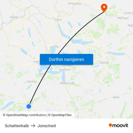Schattenhalb to Jonschwil map