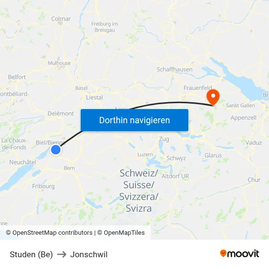 Studen (Be) to Jonschwil map