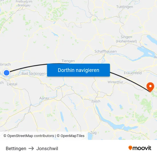 Bettingen to Jonschwil map