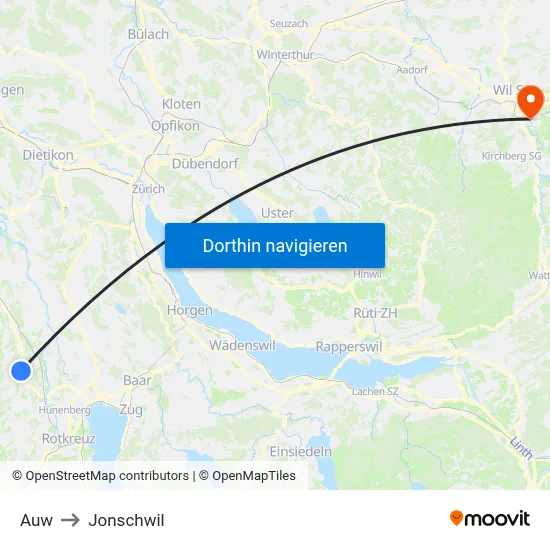 Auw to Jonschwil map