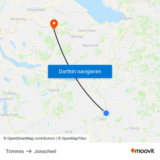 Trimmis to Jonschwil map