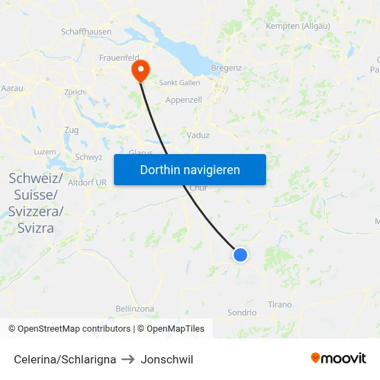 Celerina/Schlarigna to Jonschwil map
