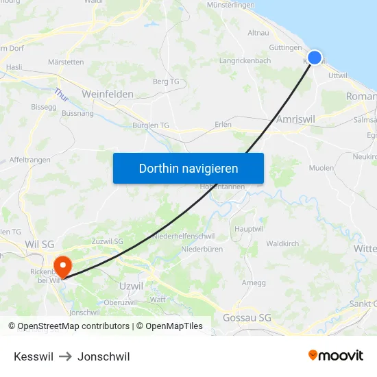 Kesswil to Jonschwil map
