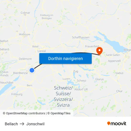 Bellach to Jonschwil map