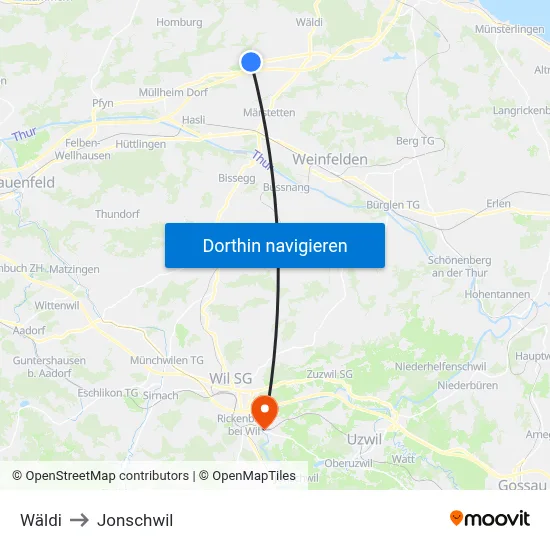 Wäldi to Jonschwil map
