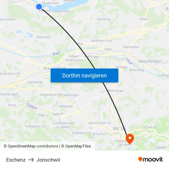 Eschenz to Jonschwil map