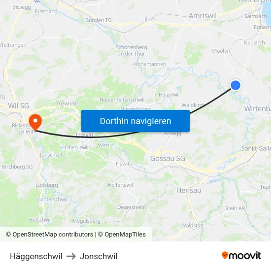 Häggenschwil to Jonschwil map