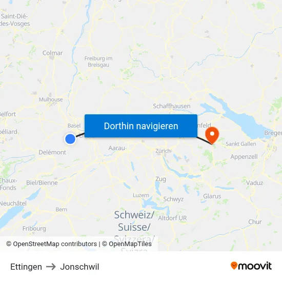 Ettingen to Jonschwil map