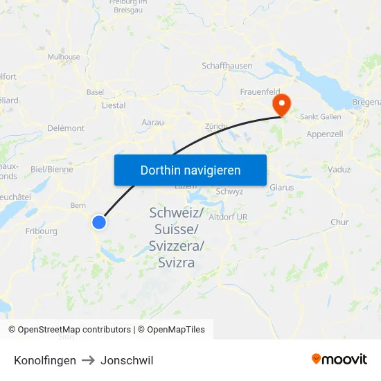 Konolfingen to Jonschwil map