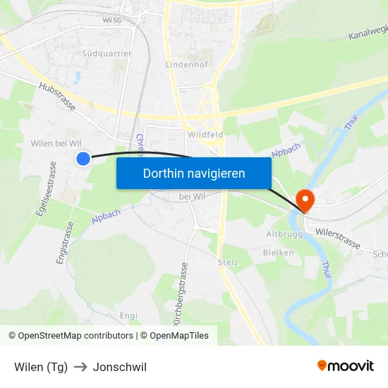 Wilen (Tg) to Jonschwil map