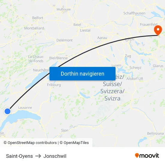 Saint-Oyens to Jonschwil map