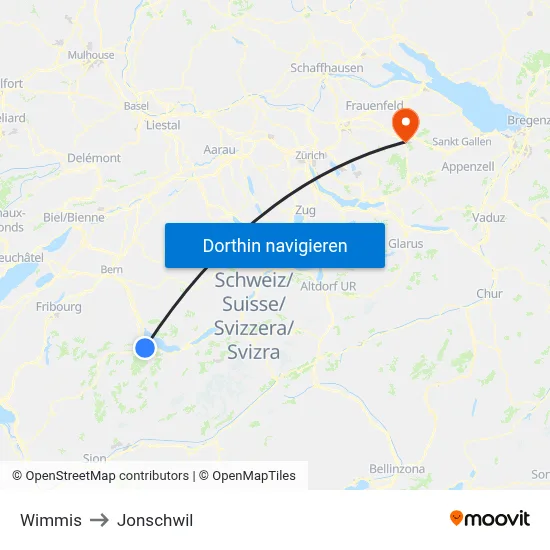 Wimmis to Jonschwil map