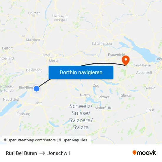 Rüti Bei Büren to Jonschwil map