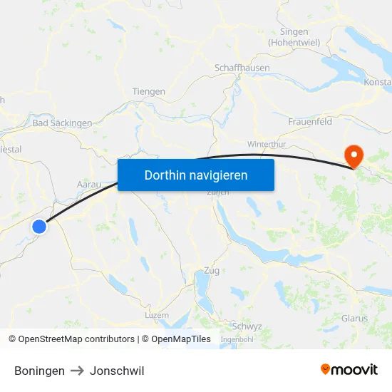 Boningen to Jonschwil map