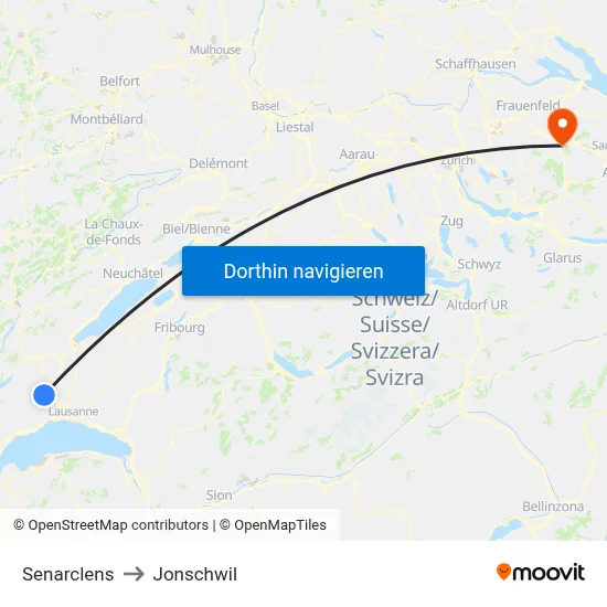 Senarclens to Jonschwil map
