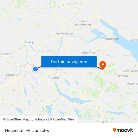 Neuenhof to Jonschwil map
