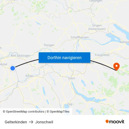 Gelterkinden to Jonschwil map