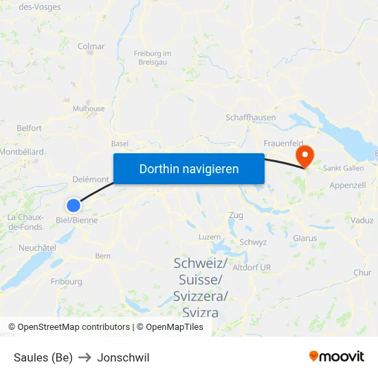 Saules (Be) to Jonschwil map