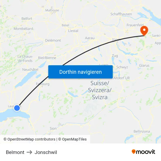 Belmont to Jonschwil map