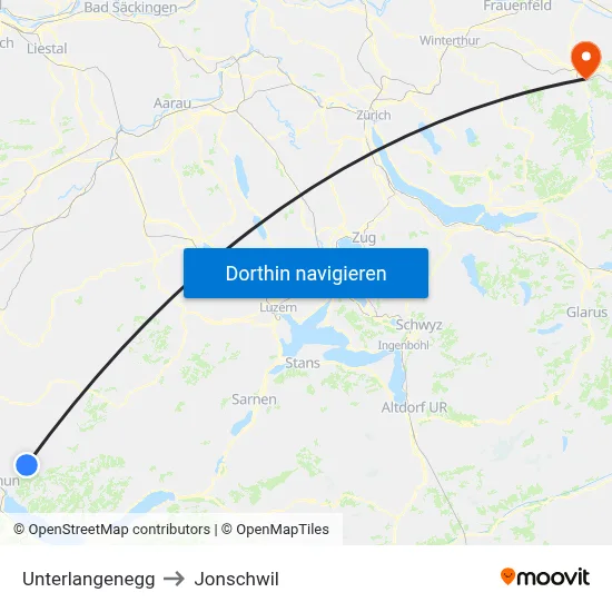 Unterlangenegg to Jonschwil map