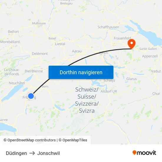Düdingen to Jonschwil map