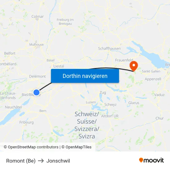 Romont (Be) to Jonschwil map