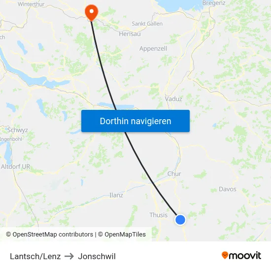 Lantsch/Lenz to Jonschwil map
