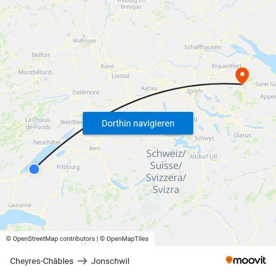 Cheyres-Châbles to Jonschwil map