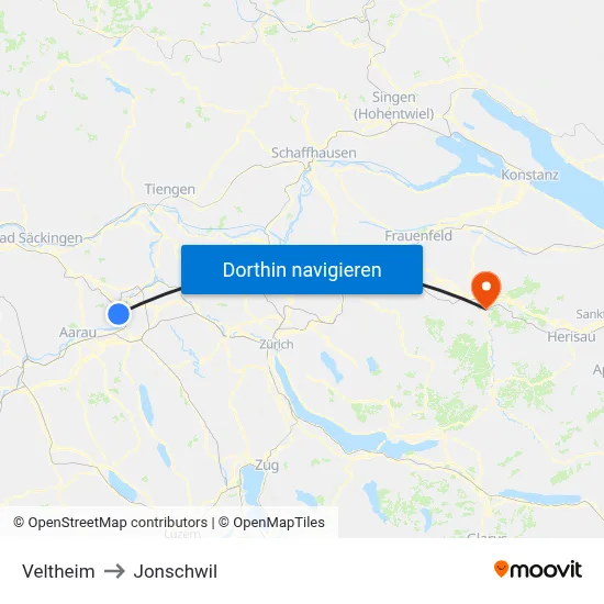 Veltheim to Jonschwil map