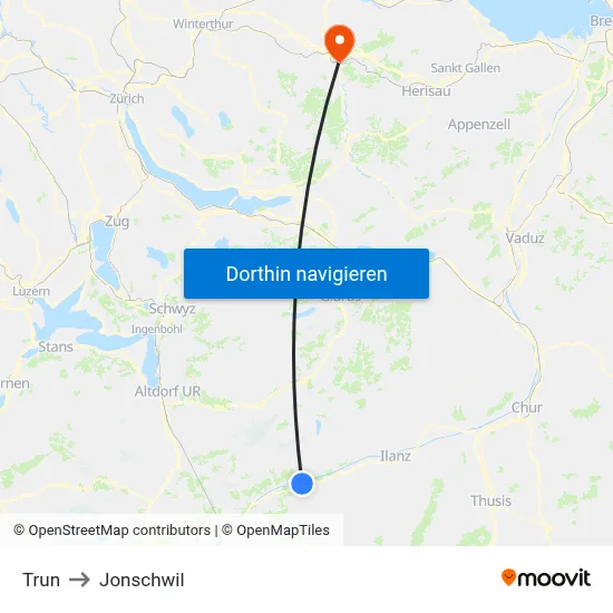 Trun to Jonschwil map