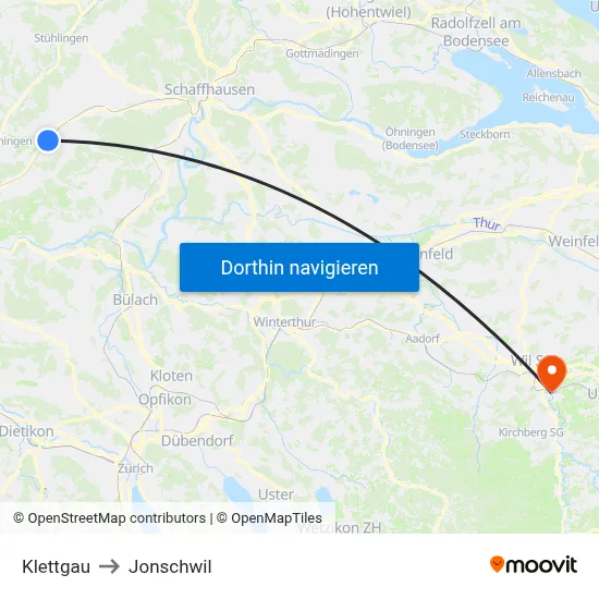 Klettgau to Jonschwil map