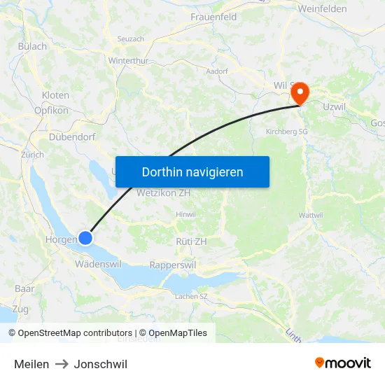 Meilen to Jonschwil map
