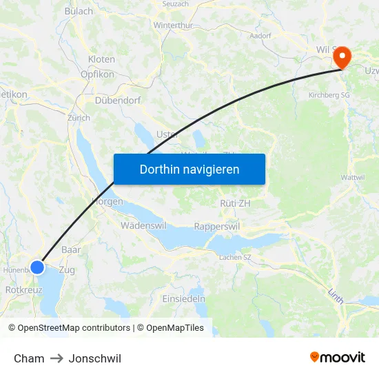 Cham to Jonschwil map
