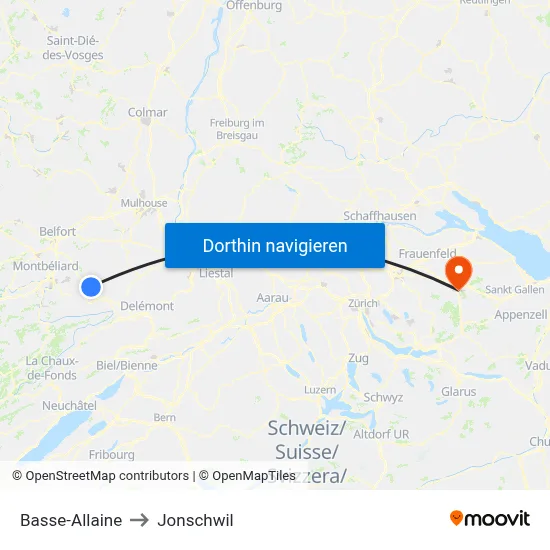 Basse-Allaine to Jonschwil map