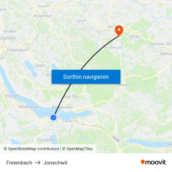 Freienbach to Jonschwil map