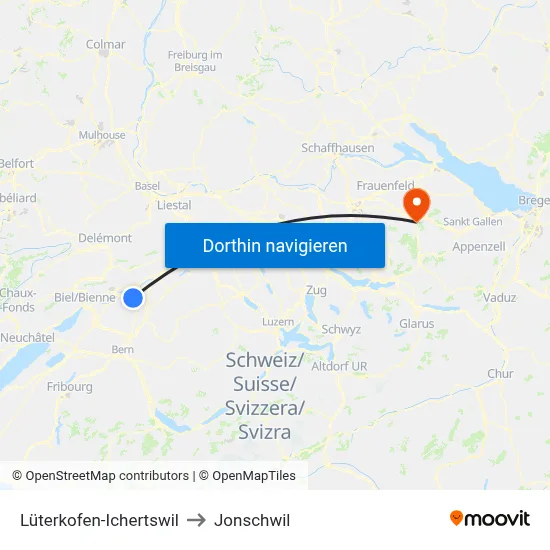 Lüterkofen-Ichertswil to Jonschwil map