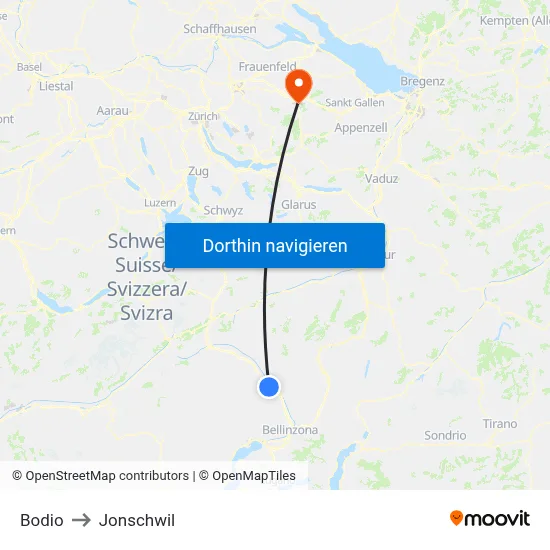 Bodio to Jonschwil map